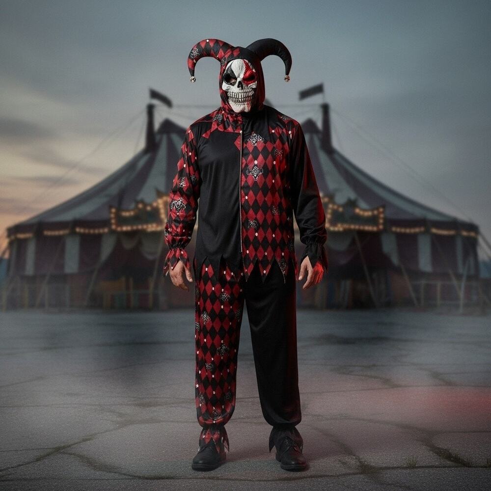 California Costume Evil Jester-Adult Small-Halloween Costume-Skull-Mask-4 pc